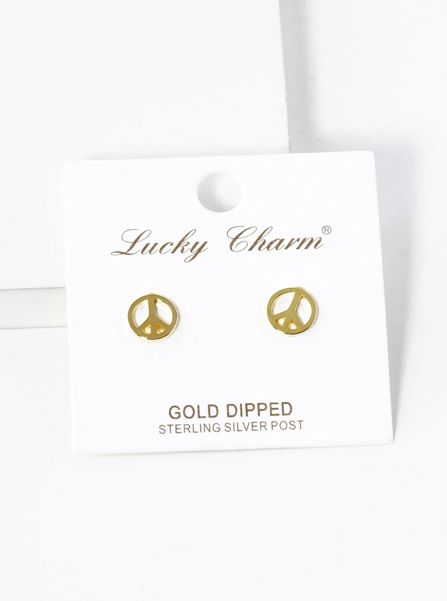 18K Gold Dipped 8mm Dainty Peace Sign Brass Stud Earrings