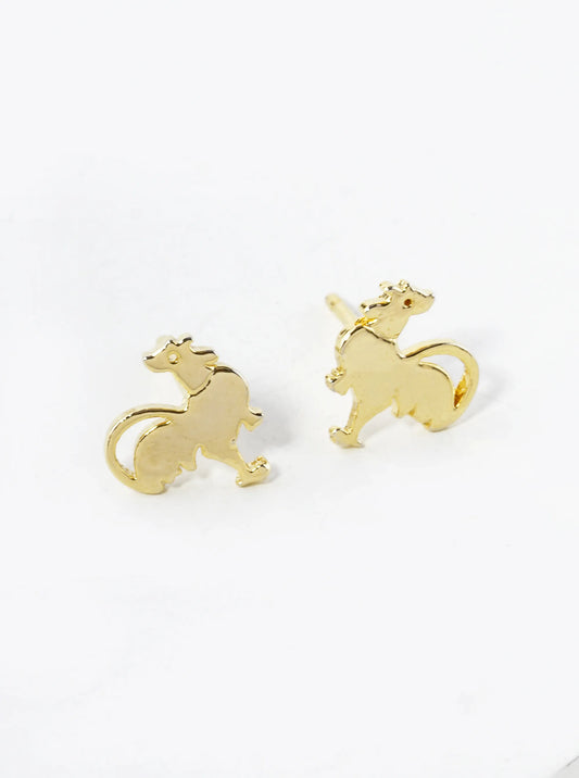 White Gold Dipped 8mm Flat Heart Skull Stud Earrings