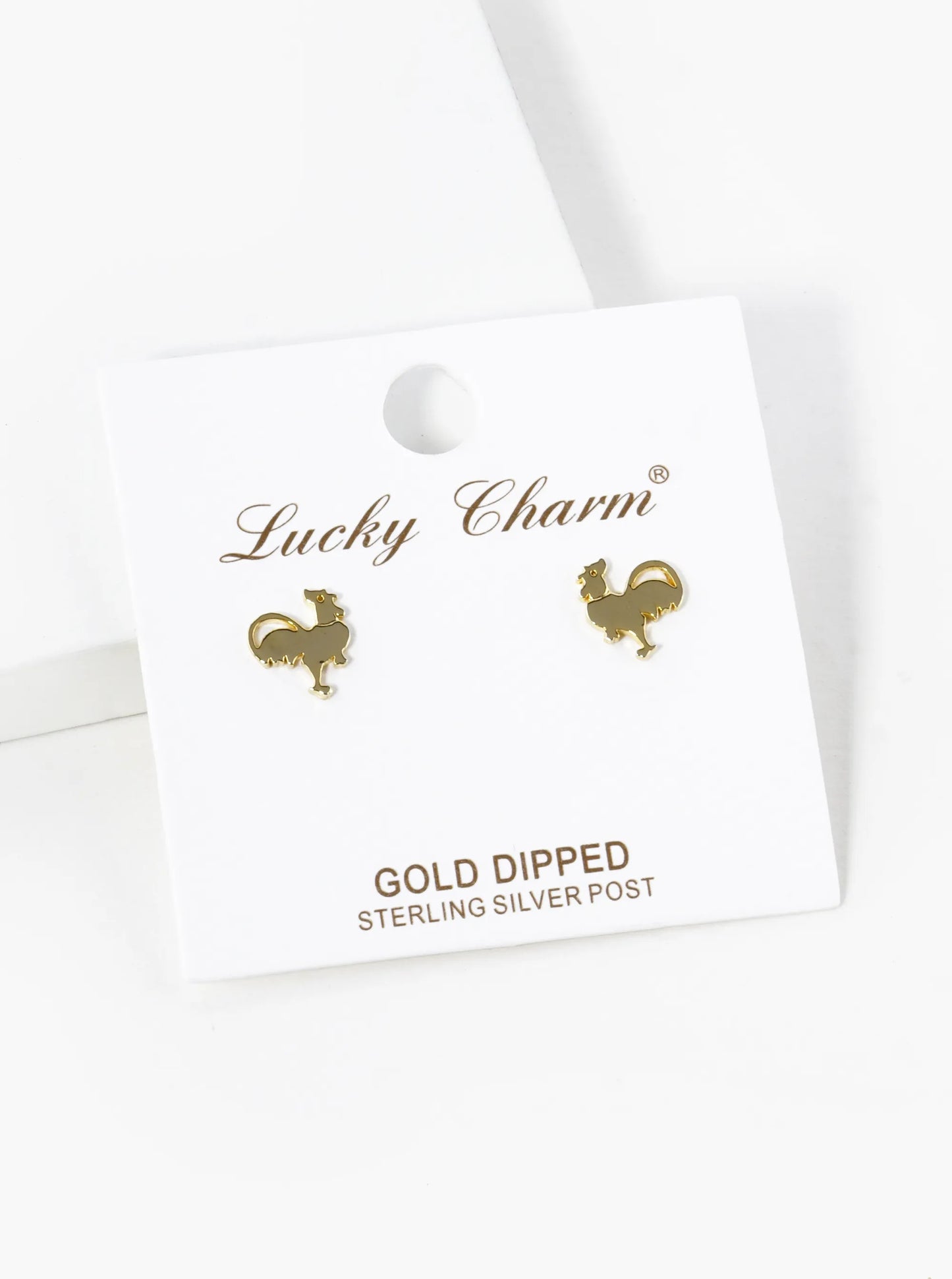 18K Gold Dipped 8mm Flat Rooster Stud Earrings