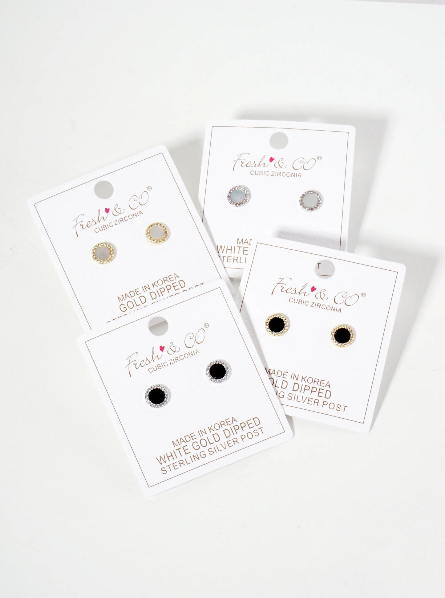 18K Gold-Dipped 8mm Mother-of-Pearl Stud Earrings With Pave CZ Frame
