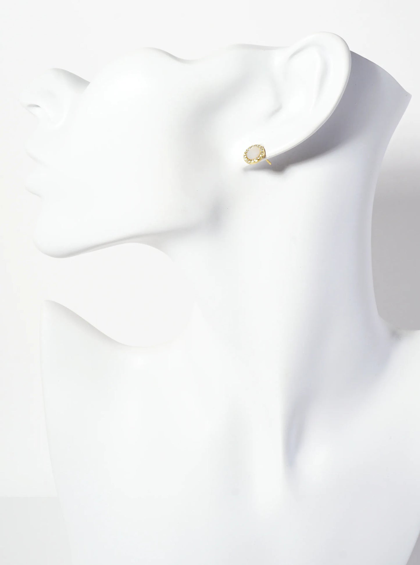 18K Gold-Dipped 8mm Mother-of-Pearl Stud Earrings With Pave CZ Frame