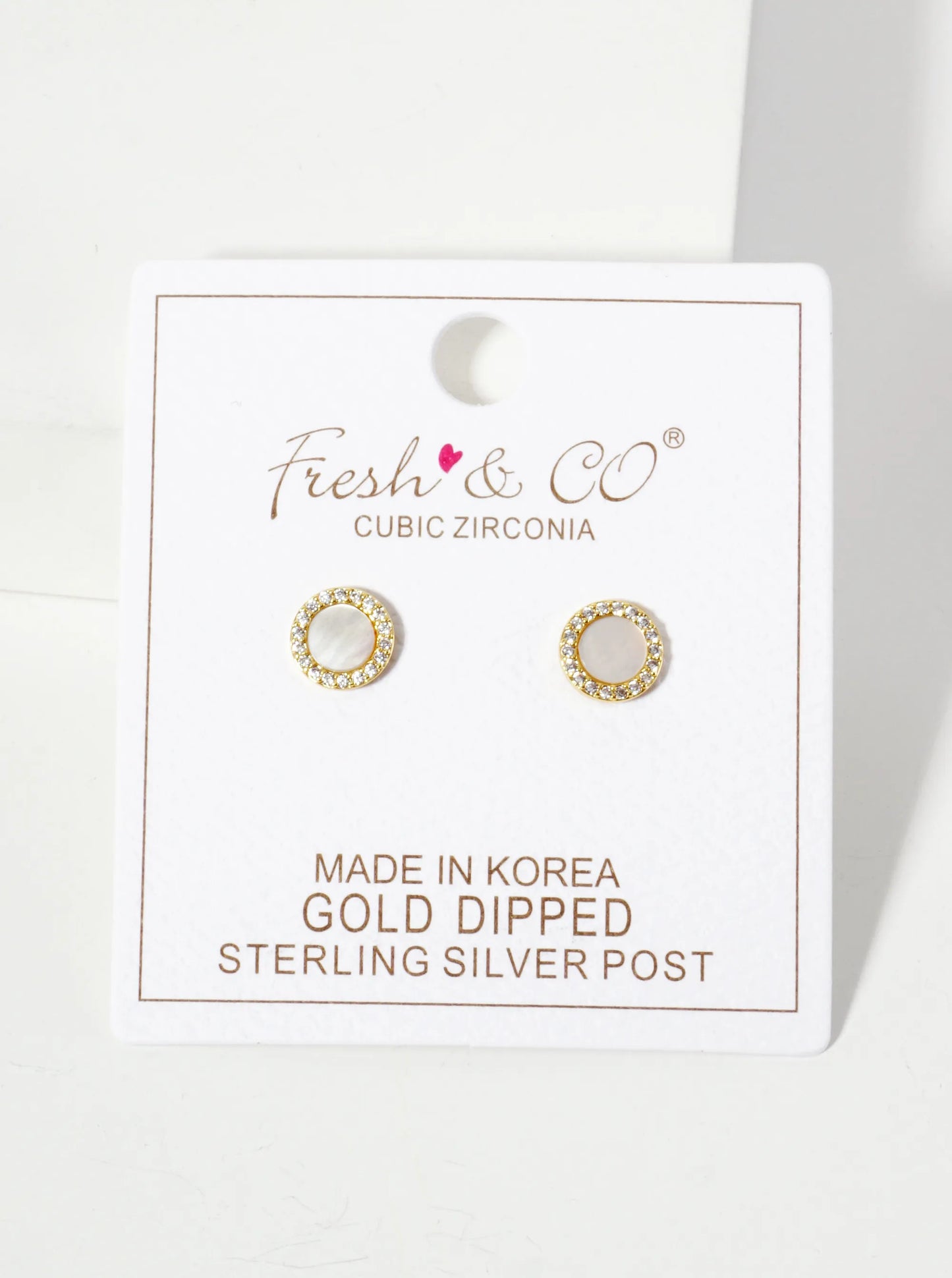 18K Gold-Dipped 8mm Mother-of-Pearl Stud Earrings With Pave CZ Frame