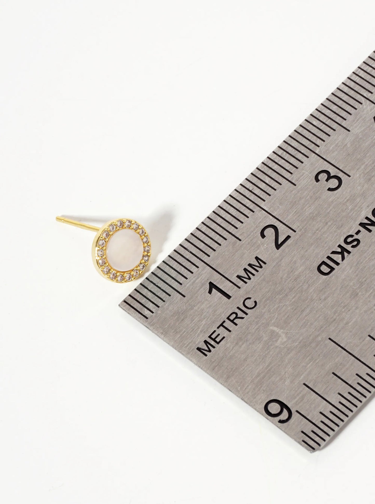 18K Gold-Dipped 8mm Mother-of-Pearl Stud Earrings With Pave CZ Frame