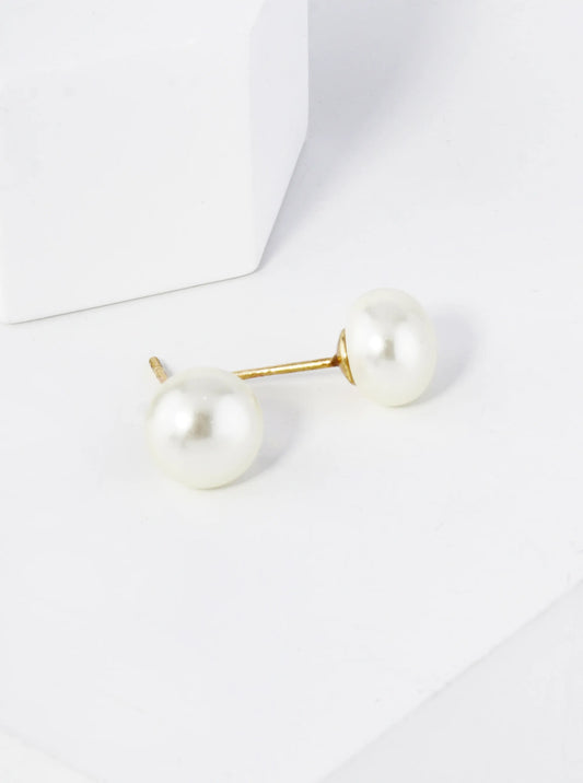 18K Gold Dipped 8mm Pearl Button Stud Earrings