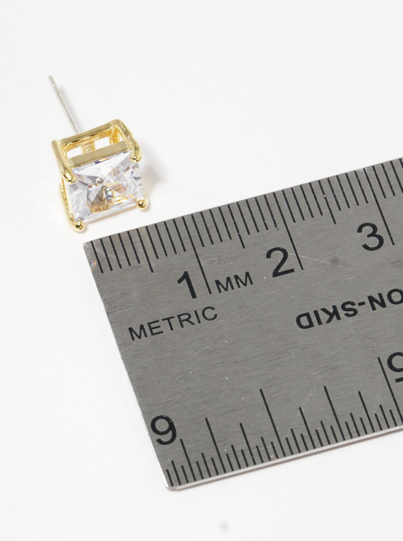 18K Gold Dipped 8mm Square CZ Sterling Silver Post Stud Earrings
