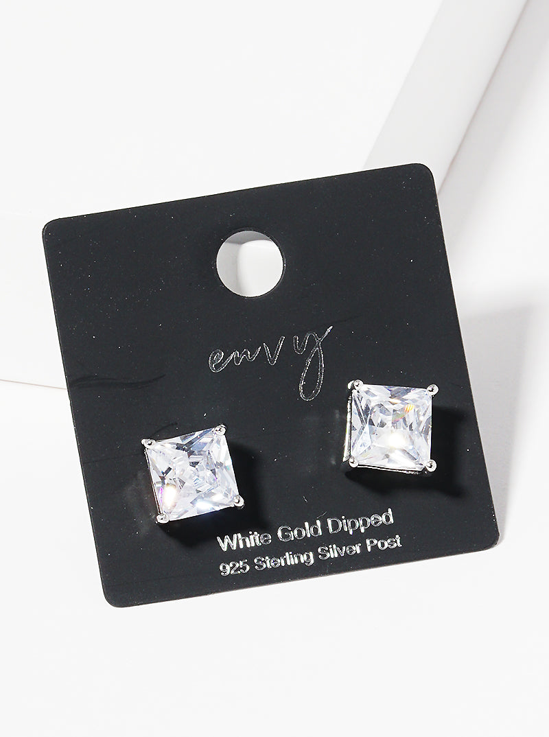 18K Gold Dipped 8mm Square CZ Sterling Silver Post Stud Earrings