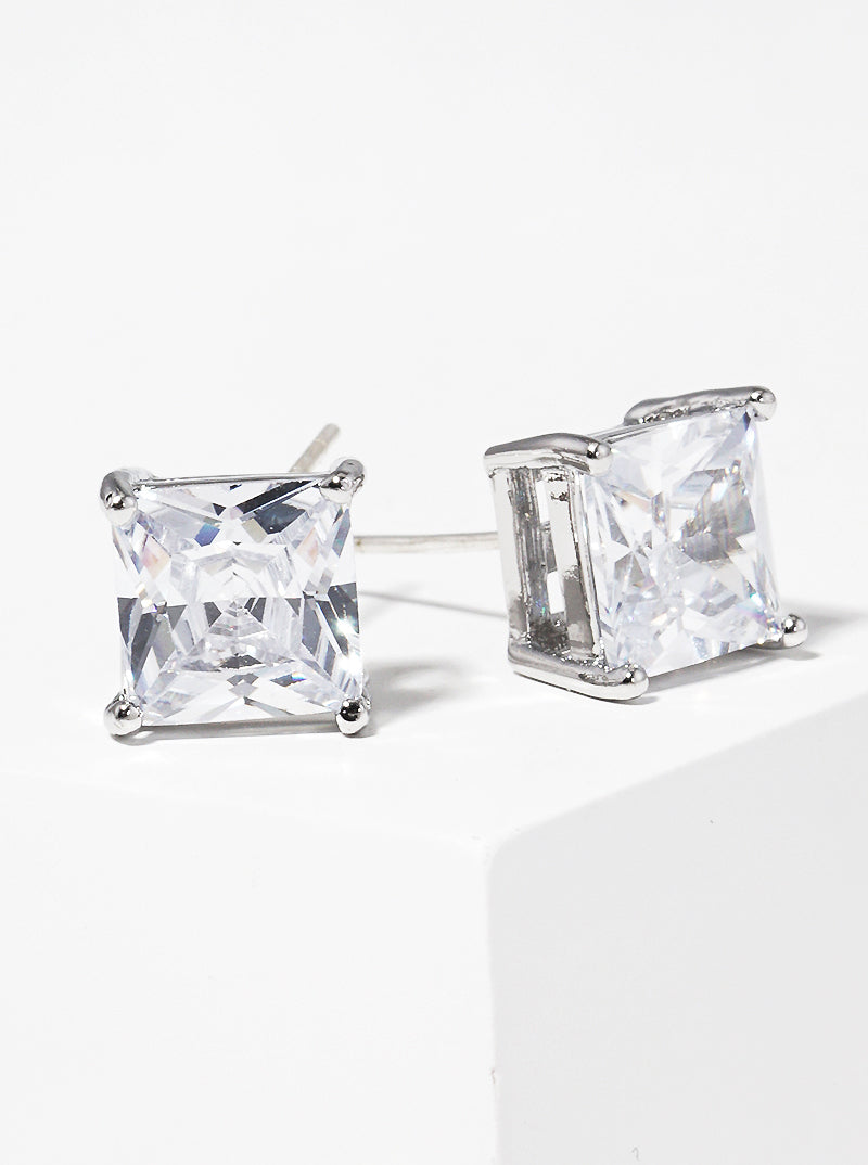 18K Gold Dipped 8mm Square CZ Sterling Silver Post Stud Earrings