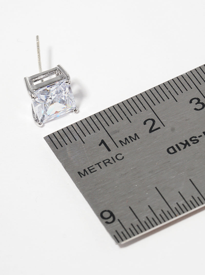 18K Gold Dipped 8mm Square CZ Sterling Silver Post Stud Earrings