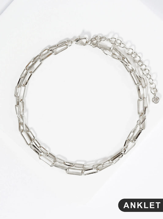 18K Gold Dipped 9mm 6mm Brass Layered Link Chain Anklet