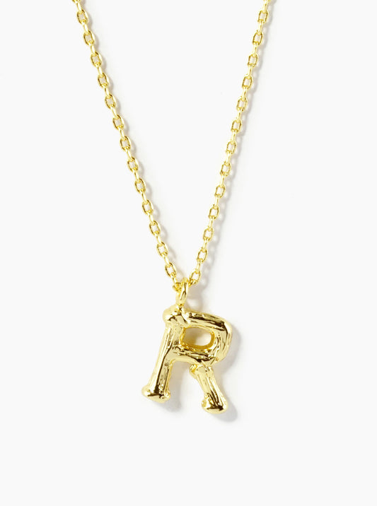 18K Gold Dipped 9mm Bamboo Initial Pendant Necklace
