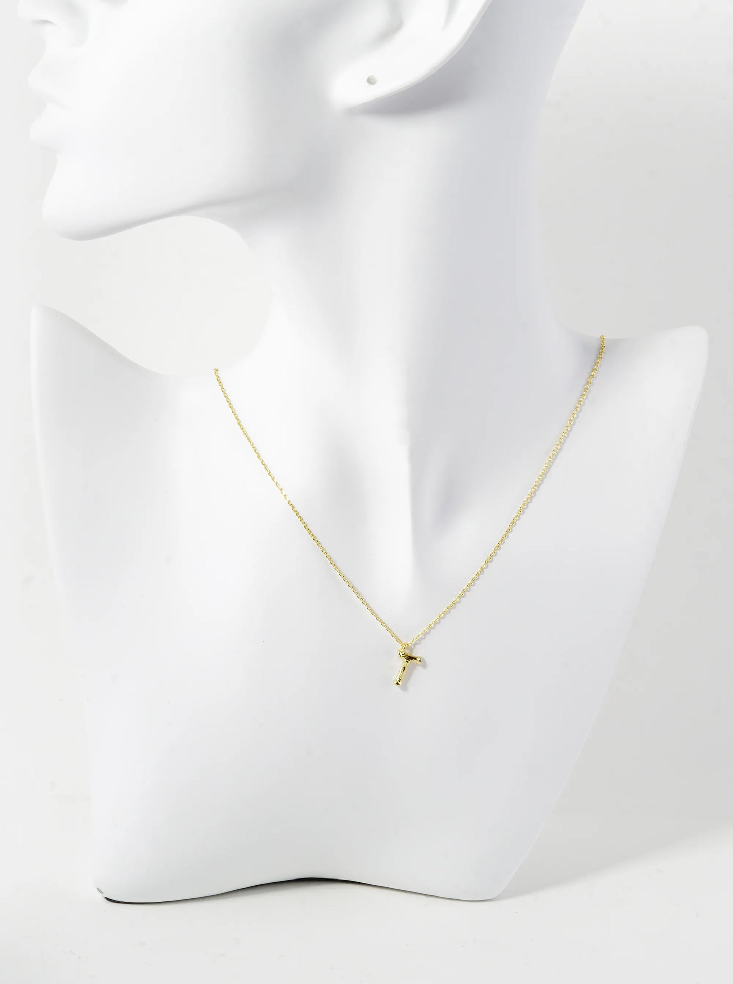 18K Gold Dipped 9mm Bamboo Initial Pendant Necklace