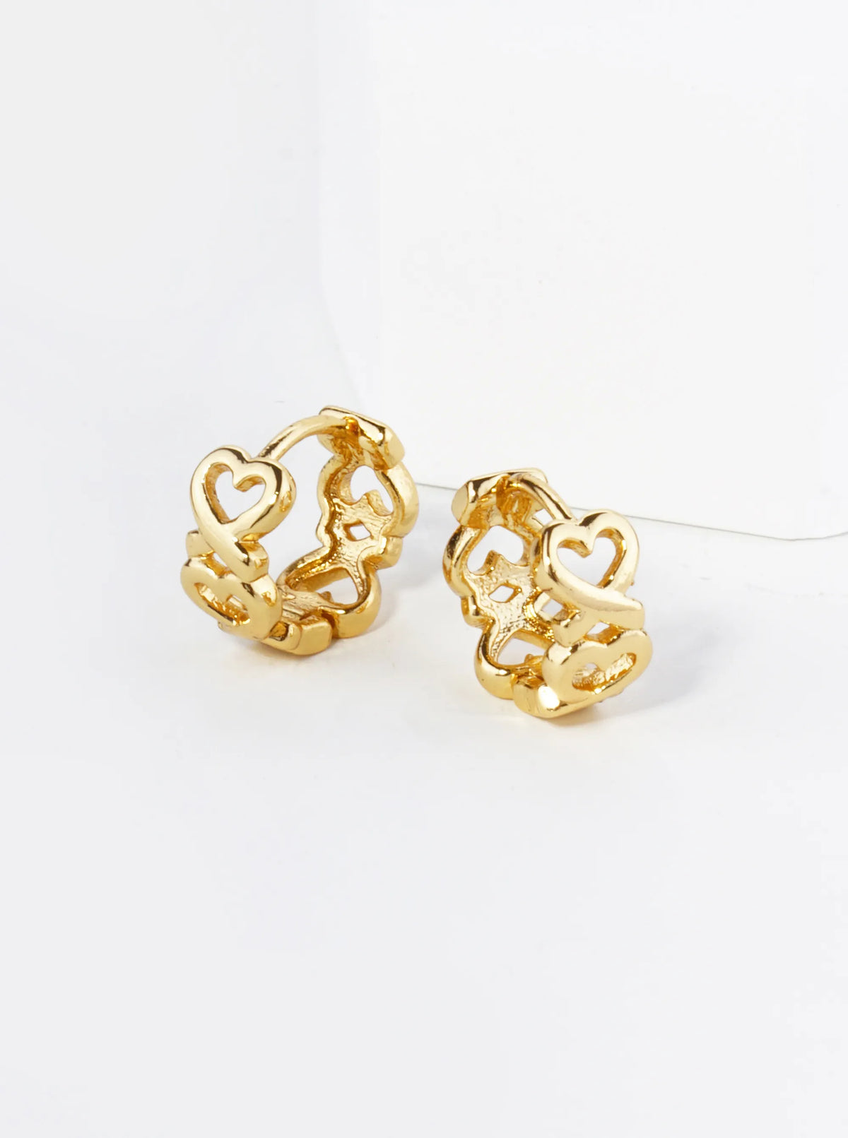 18K Gold Dipped 9mm Brass Heart Huggie Hoop Earrings