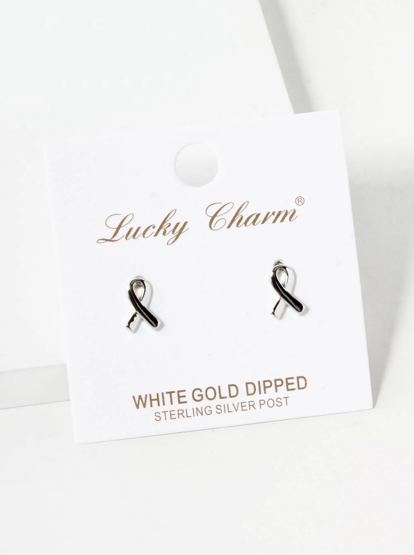 18K Gold Dipped 9mm Brass Pink Ribbon Sterling Silver Post Stud Earrings