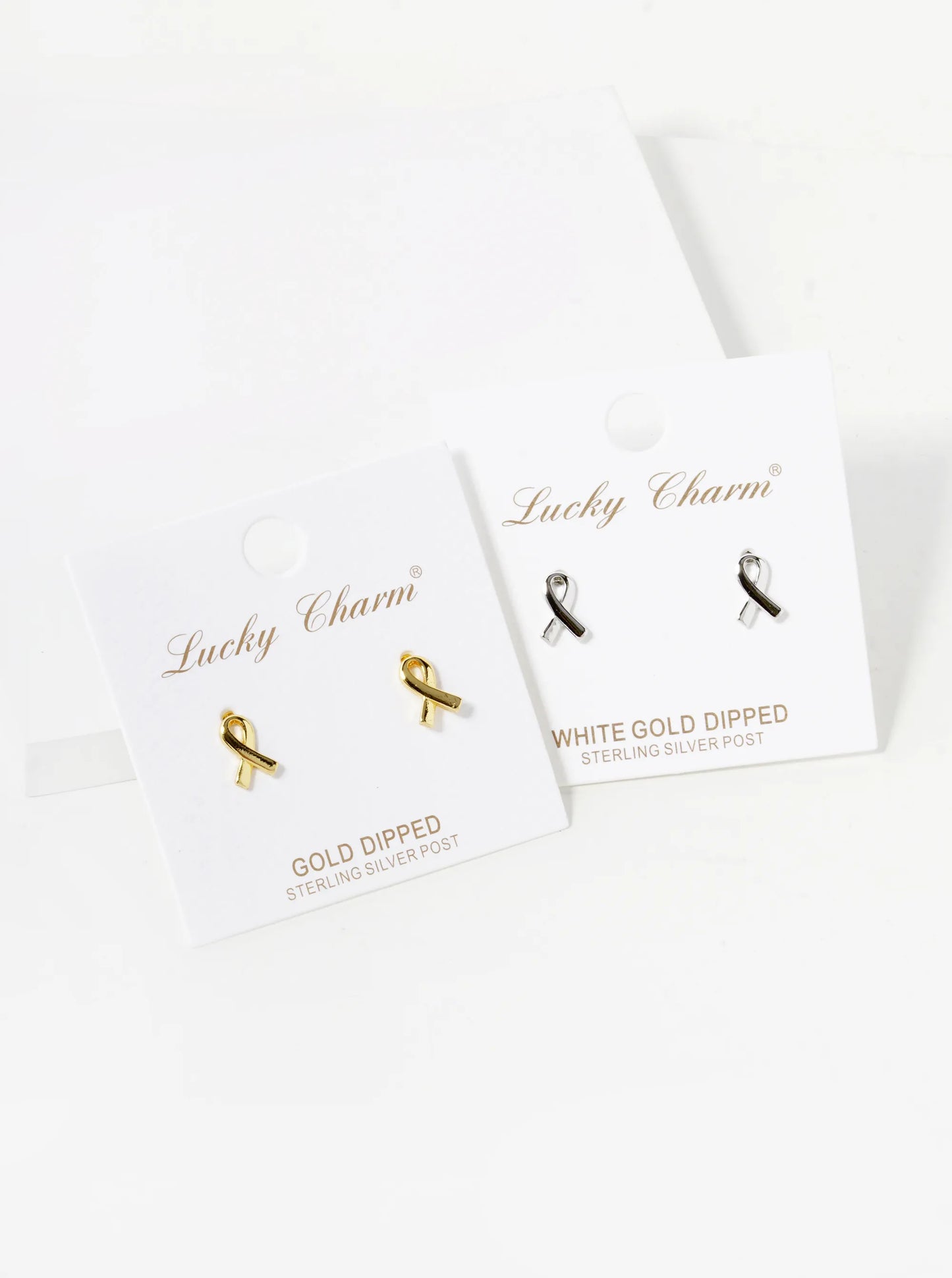 18K Gold Dipped 9mm Brass Pink Ribbon Sterling Silver Post Stud Earrings
