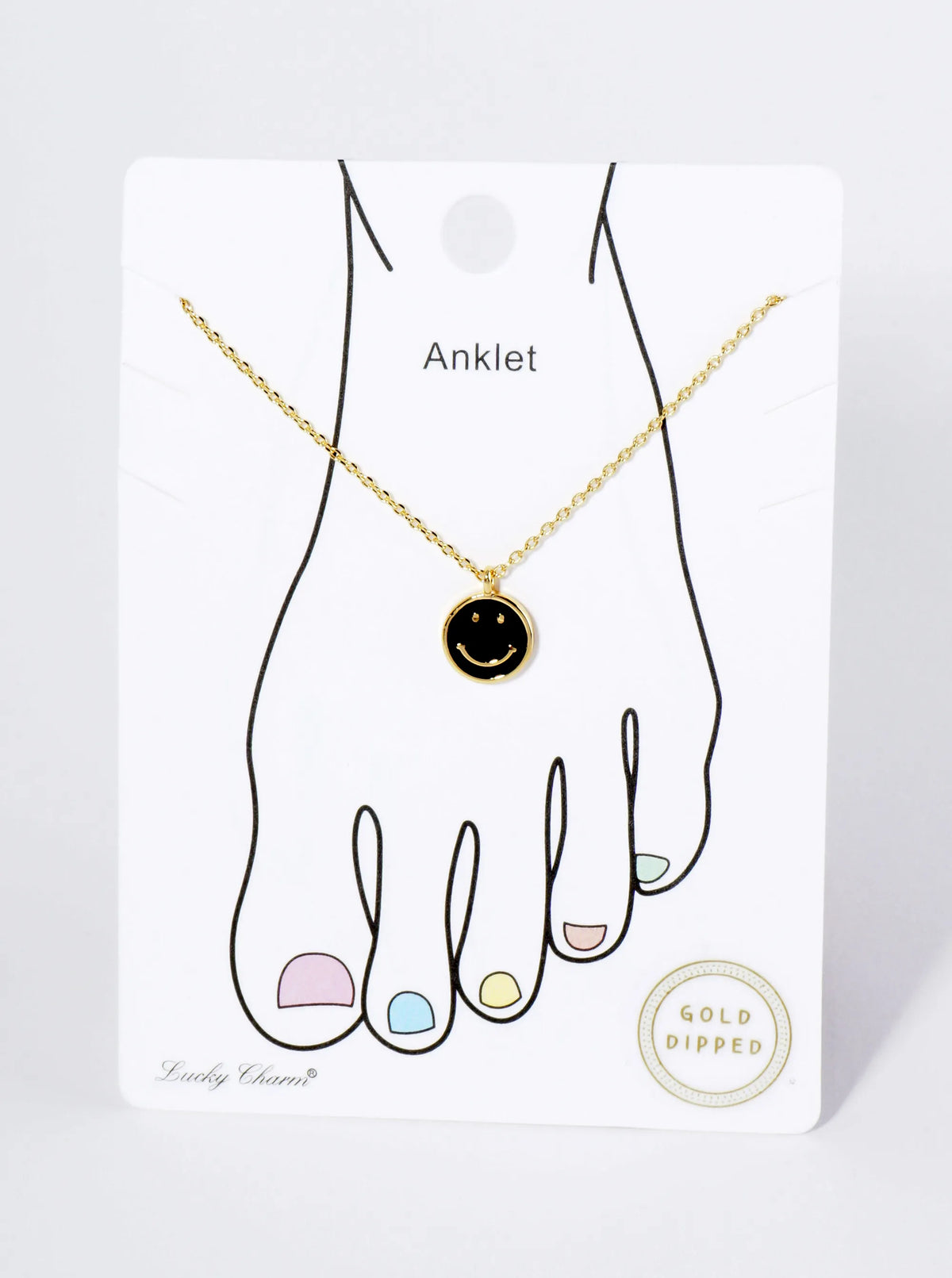 18K Gold Dipped 9mm Enamel Smiley Face Charm Brass Chain Anklet