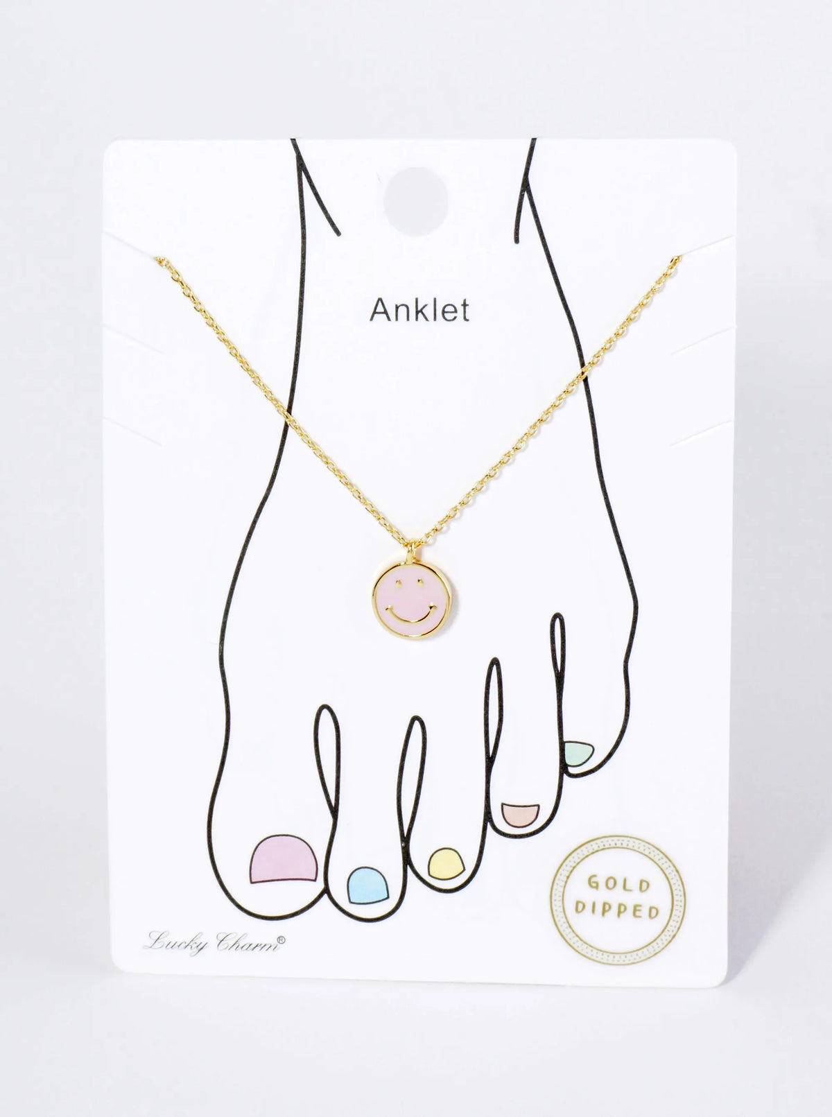 18K Gold Dipped 9mm Enamel Smiley Face Charm Brass Chain Anklet