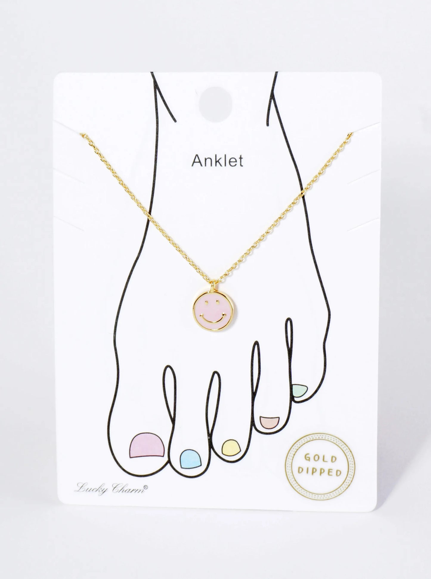 18K Gold Dipped 9mm Enamel Smiley Face Charm Brass Chain Anklet