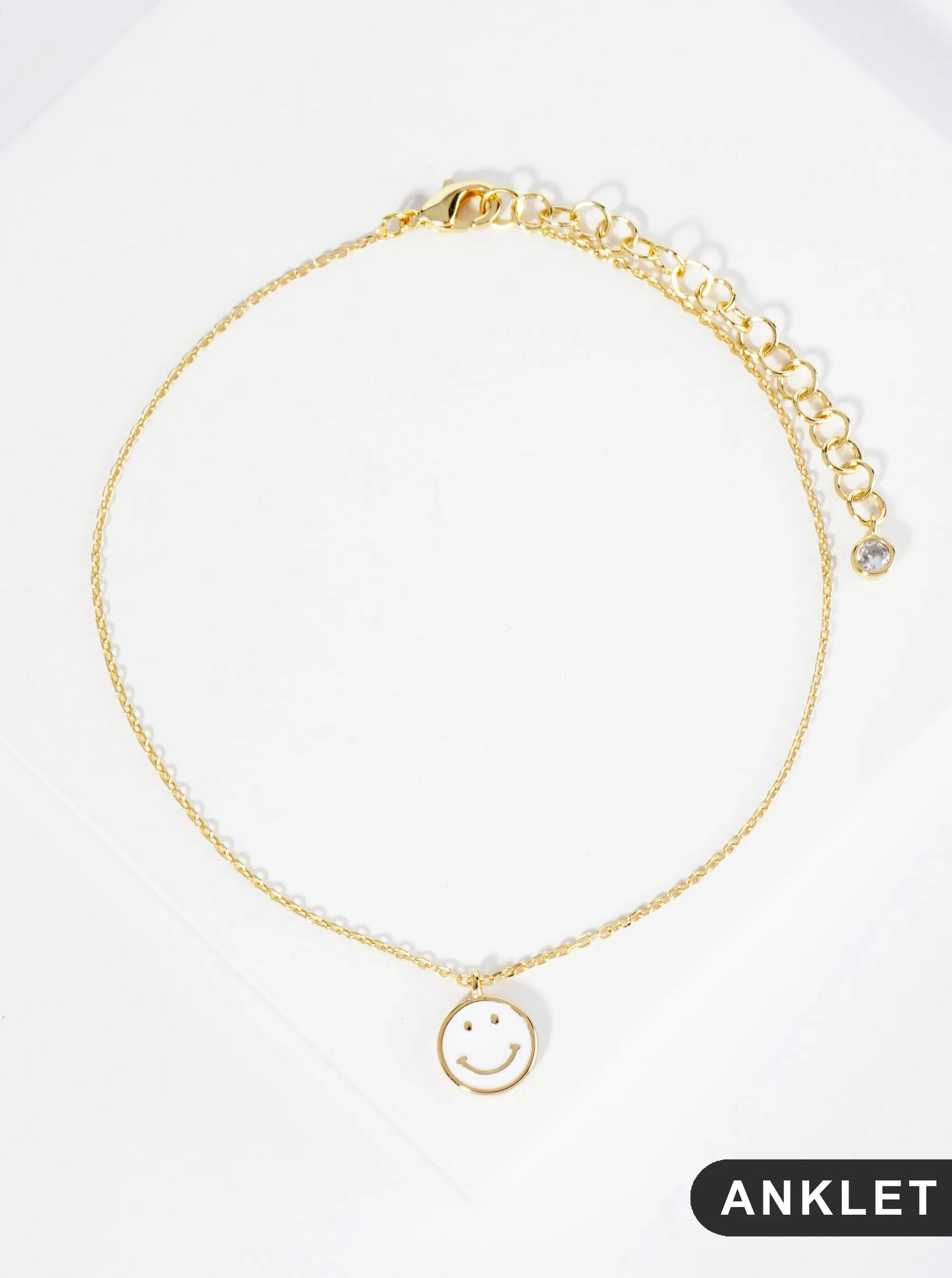 18K Gold Dipped 9mm Enamel Smiley Face Charm Brass Chain Anklet
