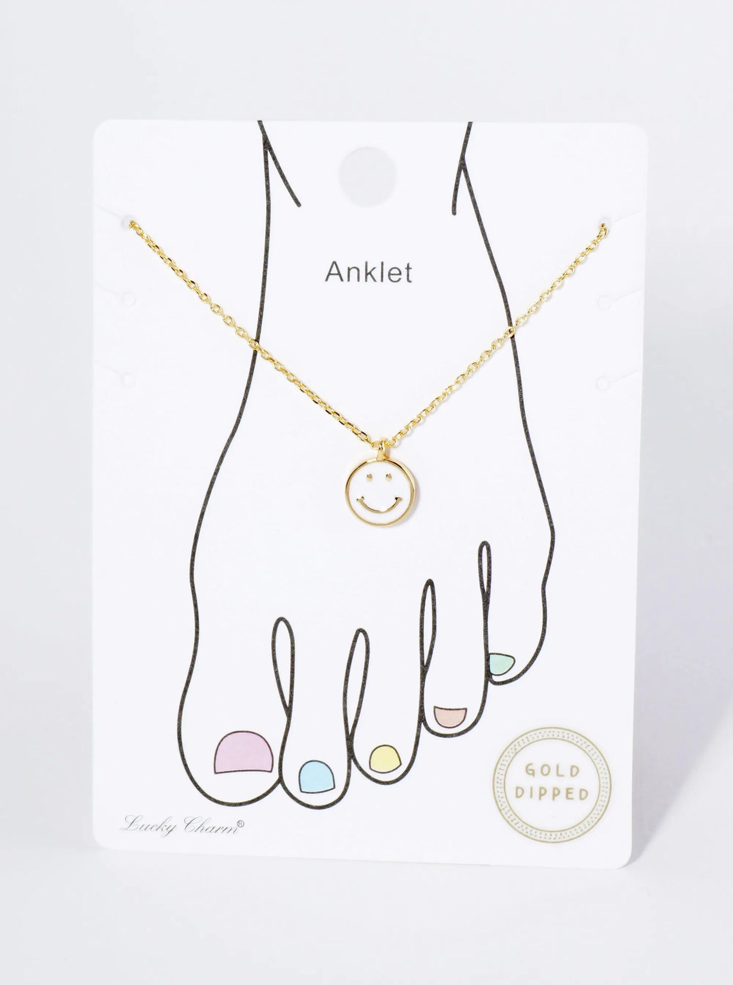 18K Gold Dipped 9mm Enamel Smiley Face Charm Brass Chain Anklet