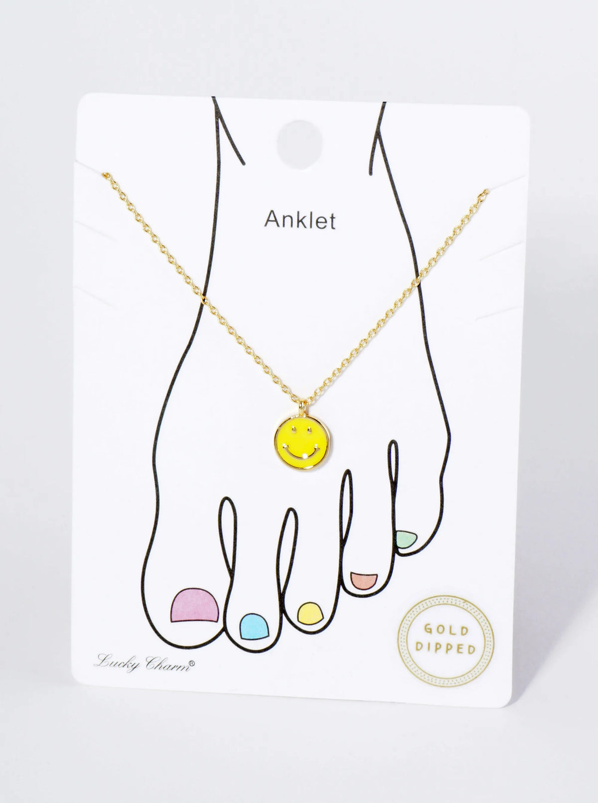 18K Gold Dipped 9mm Enamel Smiley Face Charm Brass Chain Anklet