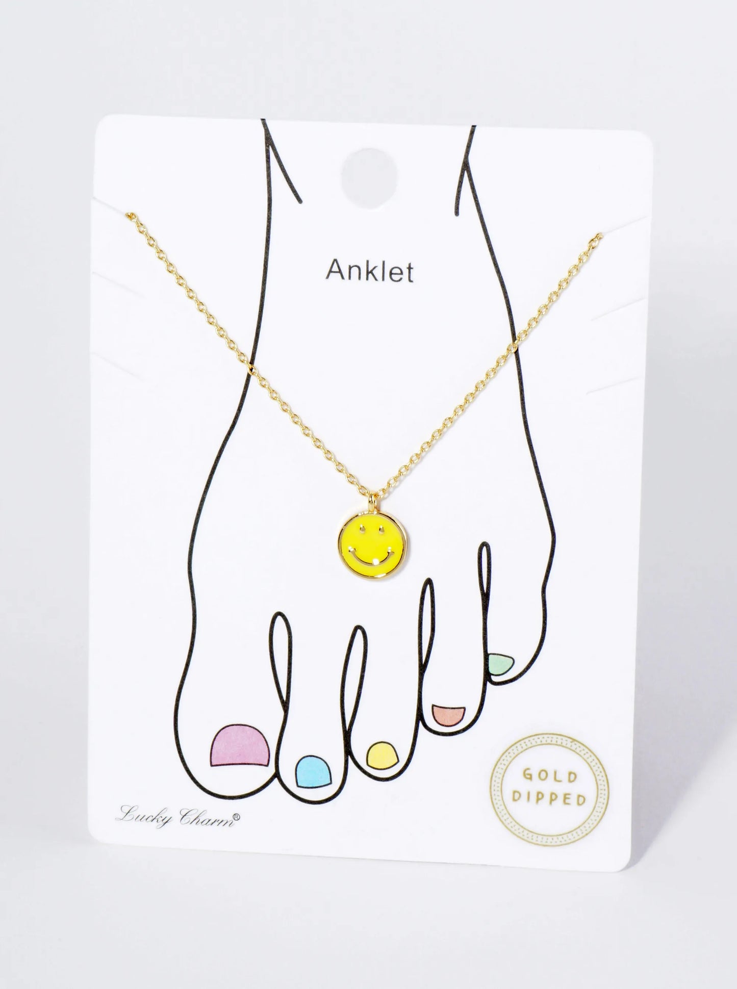 18K Gold Dipped 9mm Enamel Smiley Face Charm Brass Chain Anklet