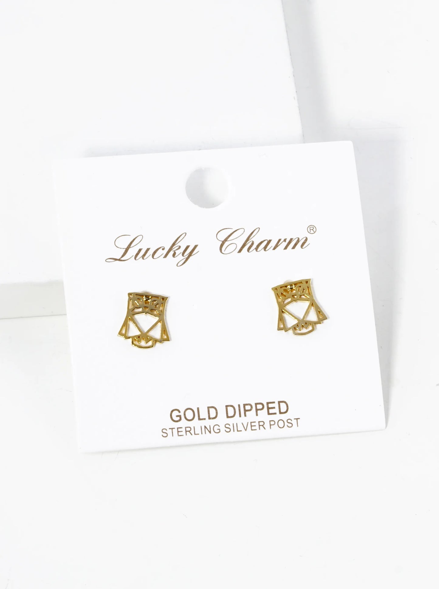 18K Gold Dipped 9mm Flat Geometric Owl Stud Earrings