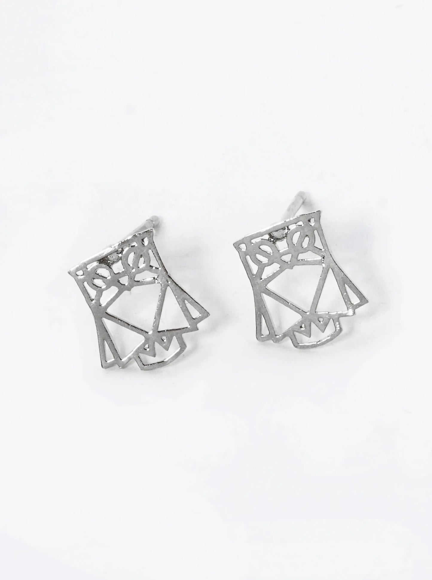 18K Gold Dipped 9mm Flat Geometric Owl Stud Earrings