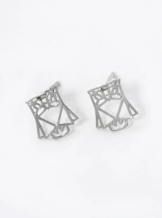 18K Gold Dipped 9mm Flat Geometric Owl Stud Earrings