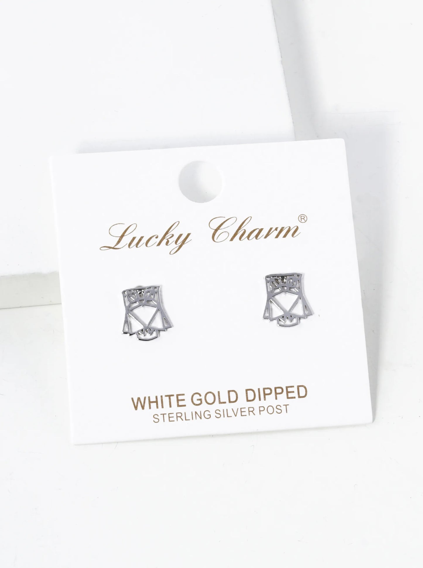 18K Gold Dipped 9mm Flat Geometric Owl Stud Earrings