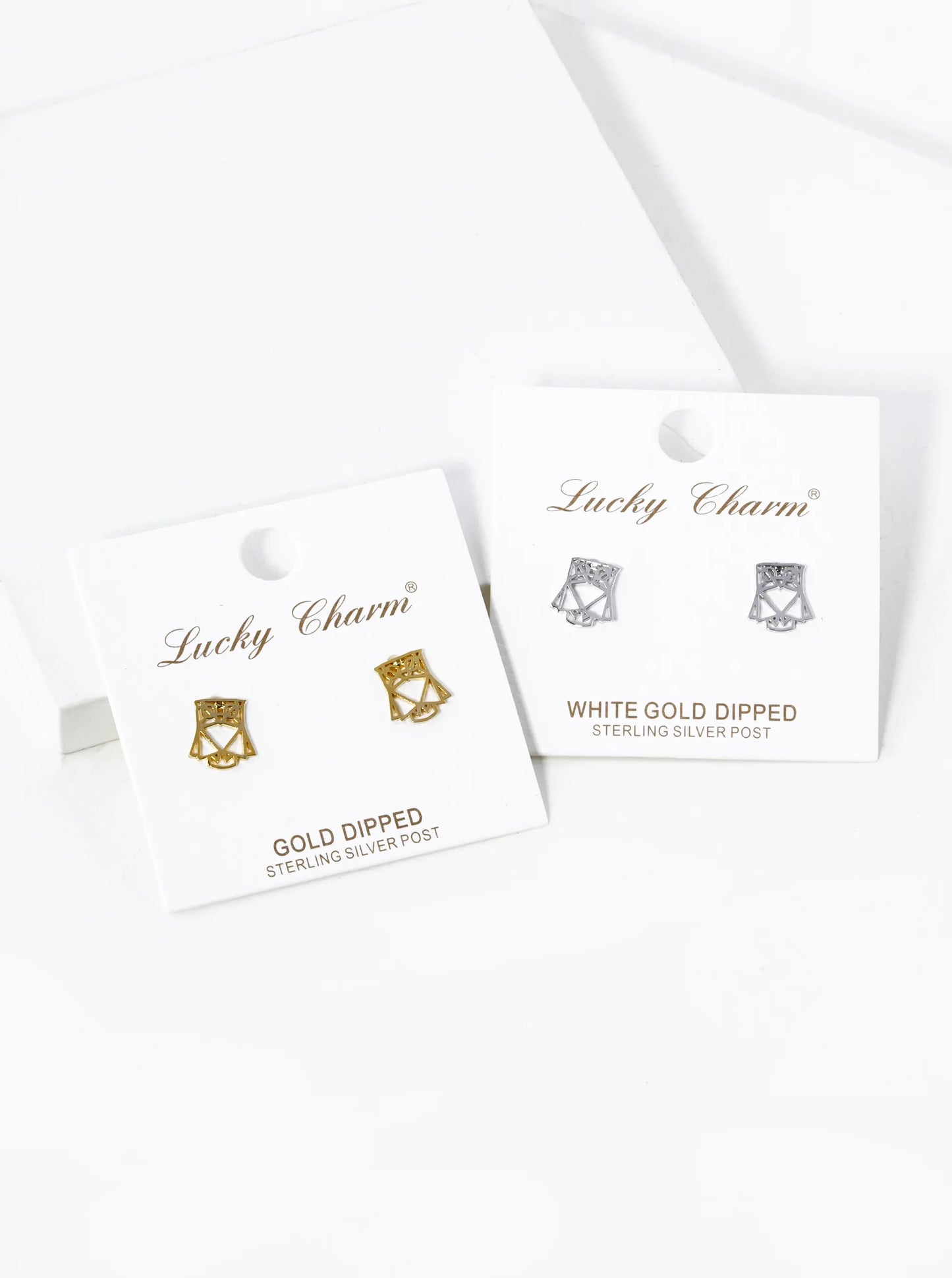 18K Gold Dipped 9mm Flat Geometric Owl Stud Earrings