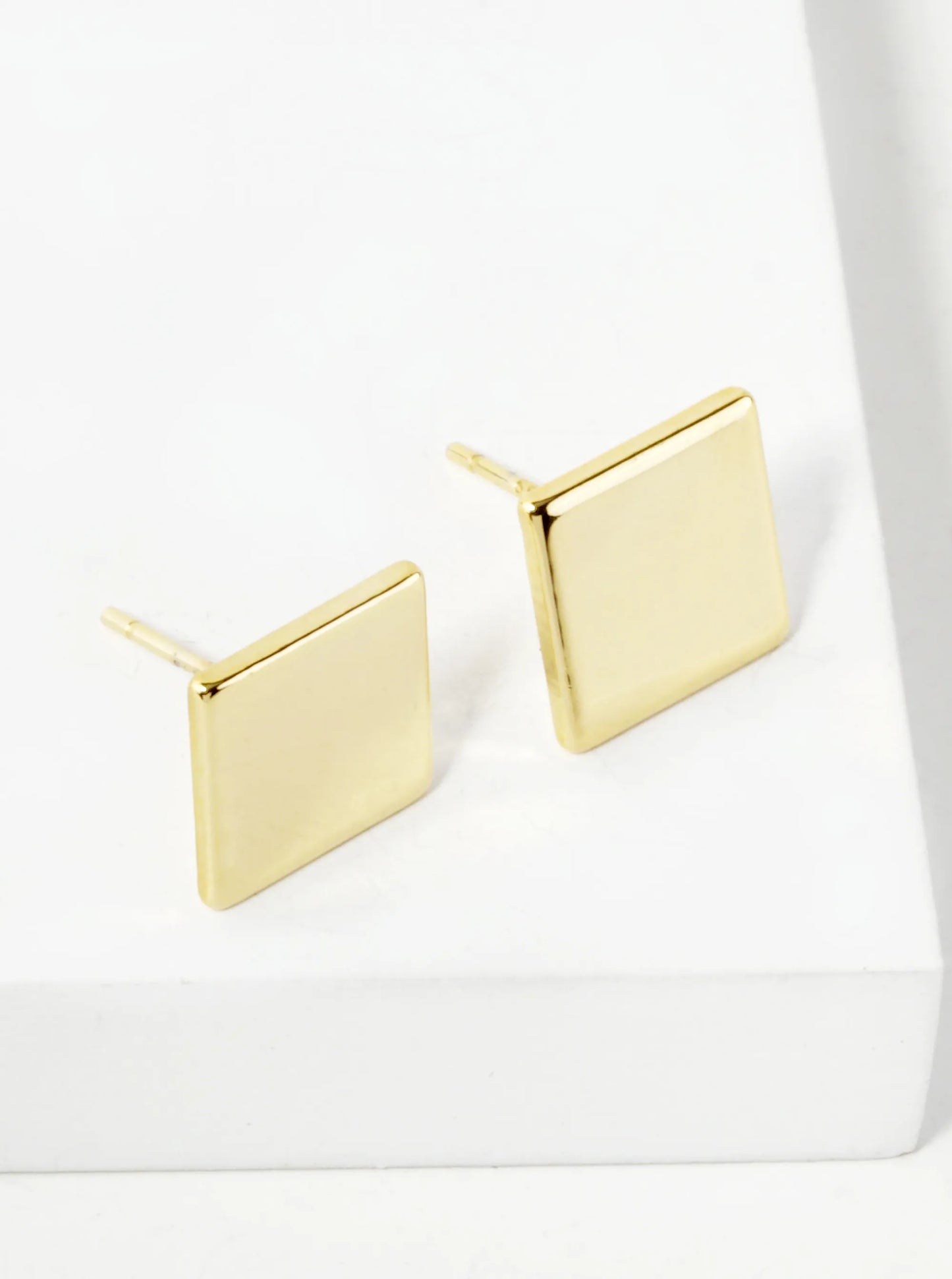 18K Gold Dipped 9mm Flat Square Stud Earrings