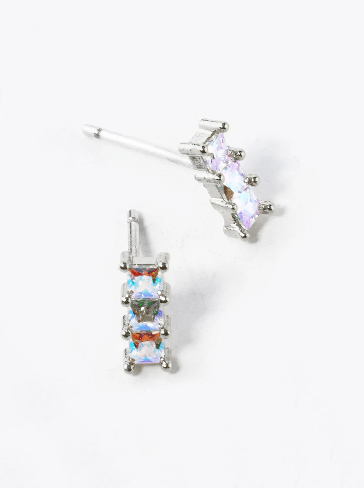 18K Gold Dipped Aurora Borealis Stones Mini Bar Stud Earrings