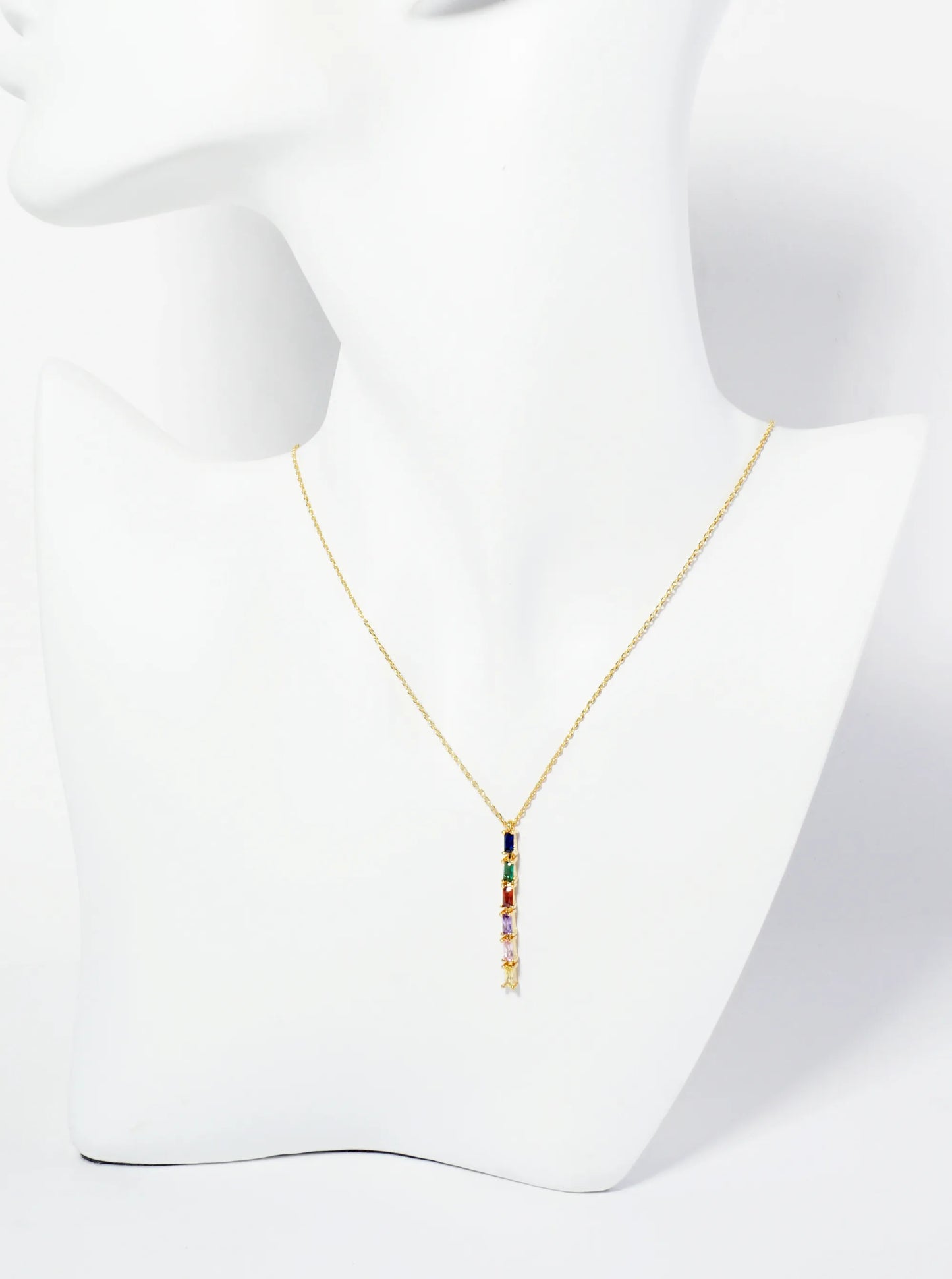 18K Gold Dipped Baguette CZ Bar Drop Pendant Necklace