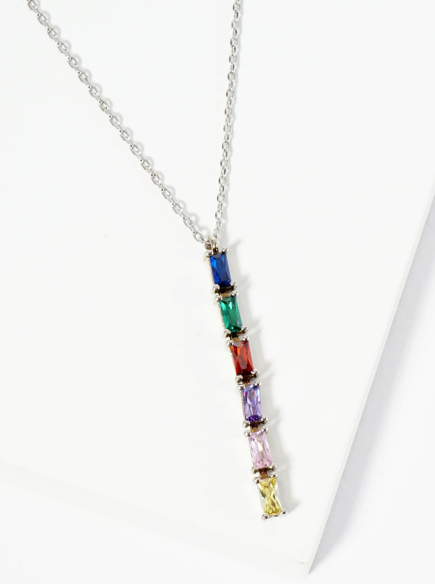 18K Gold Dipped Baguette CZ Bar Drop Pendant Necklace