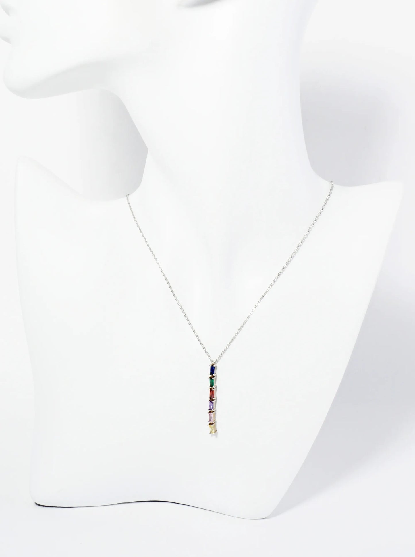 18K Gold Dipped Baguette CZ Bar Drop Pendant Necklace