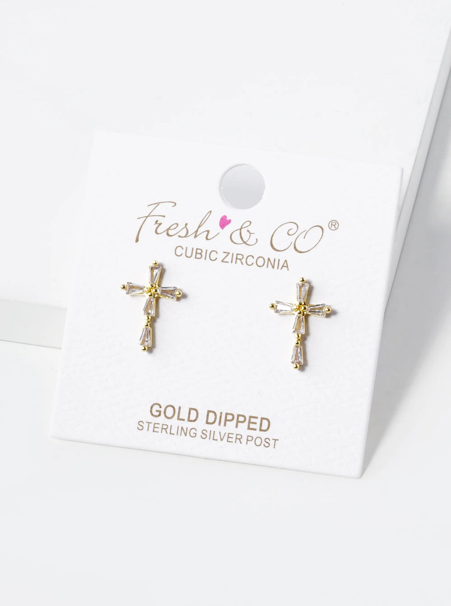 18K Gold Dipped Baguette CZ Cross Stud Earrings