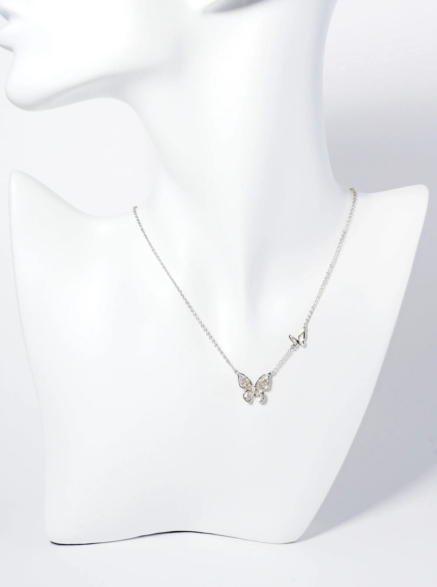 18K Gold Dipped Baguette Cubic Zirconia Butterfly Pendant Necklace