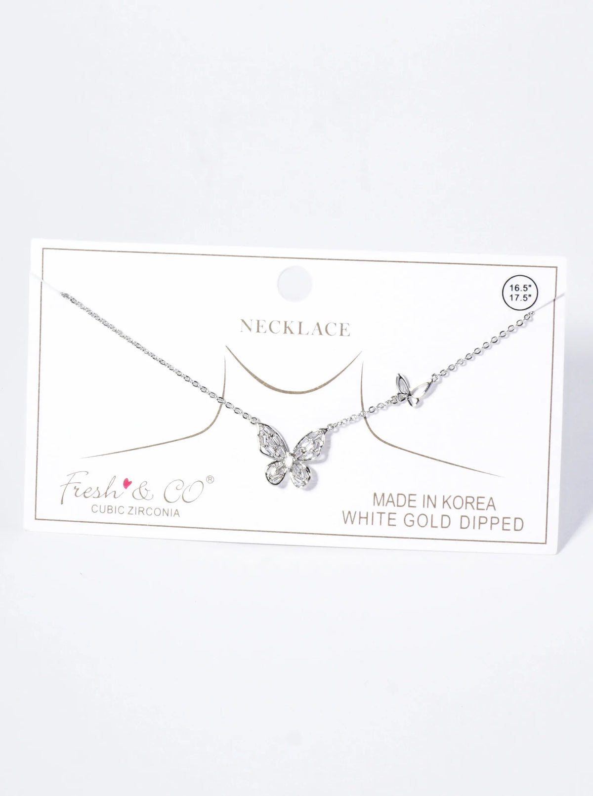 18K Gold Dipped Baguette Cubic Zirconia Butterfly Pendant Necklace
