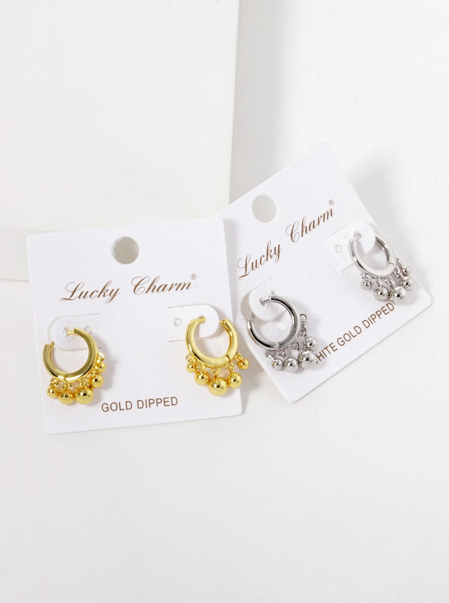 18K Gold Dipped Ball Beads Drop 13mm Huggie Hoop Earrings
