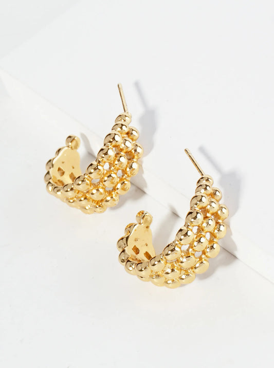 18K Gold Dipped Ball Textured 20mm Stainless Steel Open Hoop Earrings