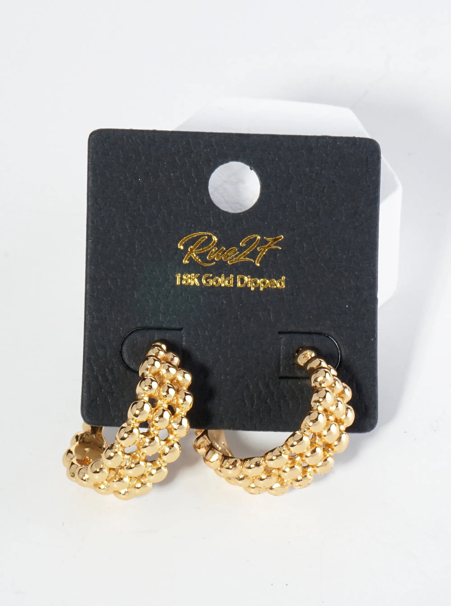 18K Gold Dipped Ball Textured 20mm Stainless Steel Open Hoop Earrings