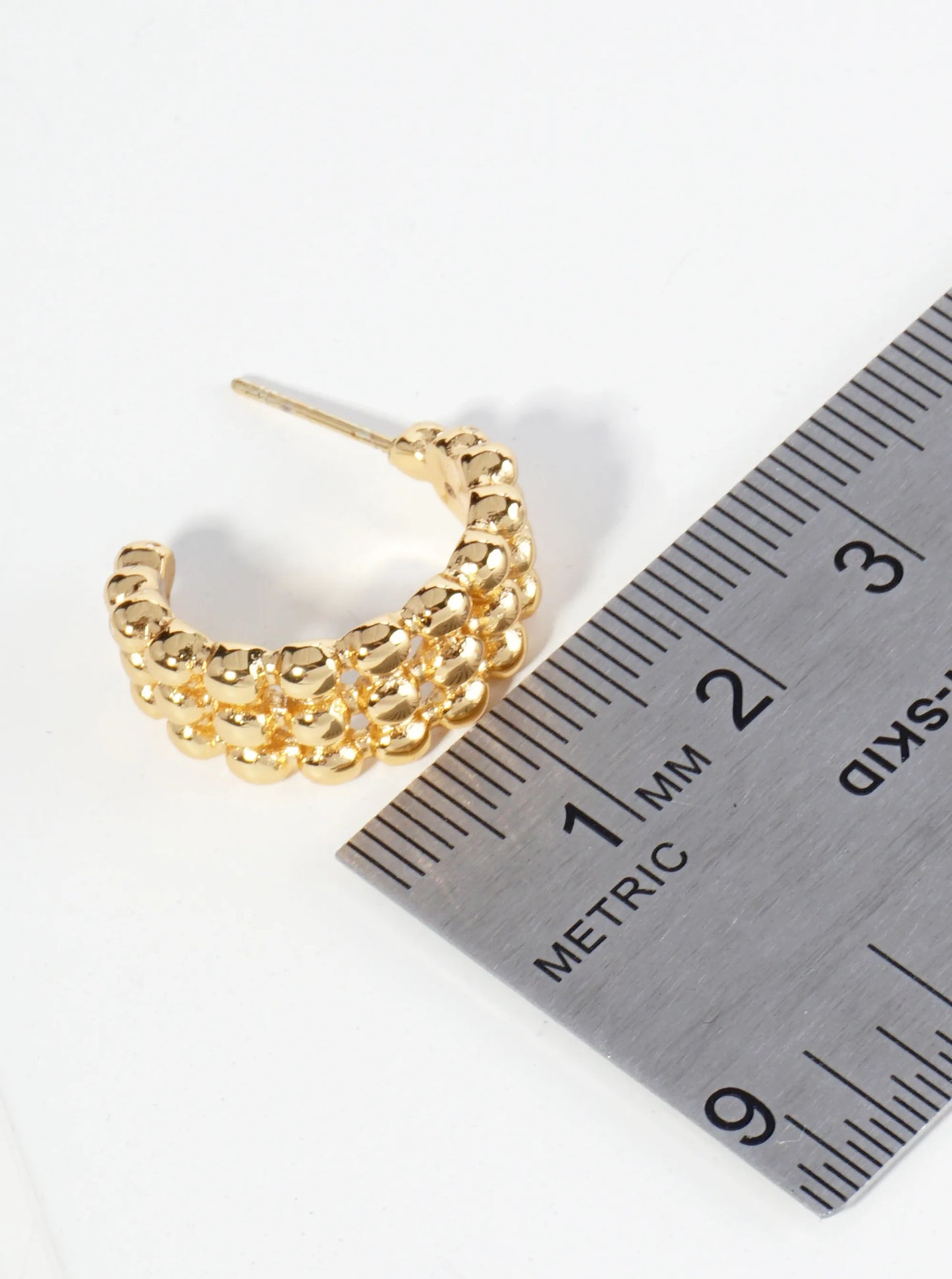 18K Gold Dipped Ball Textured 20mm Stainless Steel Open Hoop Earrings