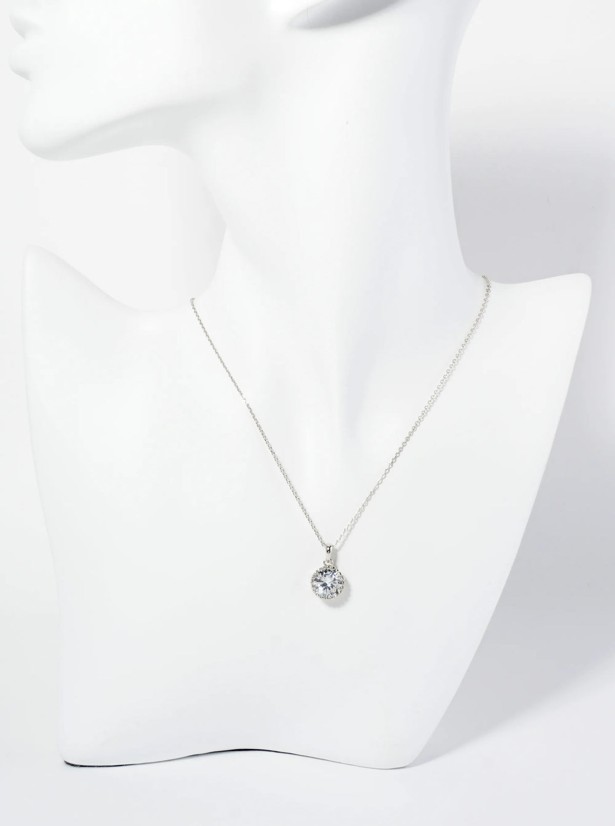 18K Gold Dipped Ball Textured Encased In Brass 10mm CZ Round Stone Pendant Necklace