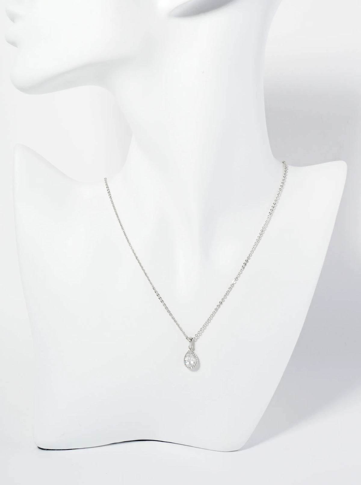 18K Gold Dipped Ball Textured Encased In Brass 10mm CZ Teardrop Stone Pendant Necklace
