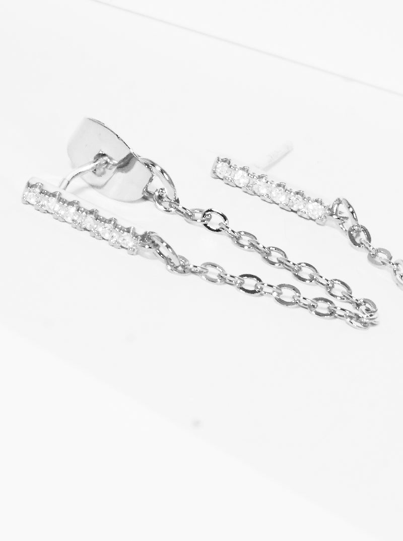 18K Gold Dipped Bar Chain Post Earrings With Sterling  Silver Post