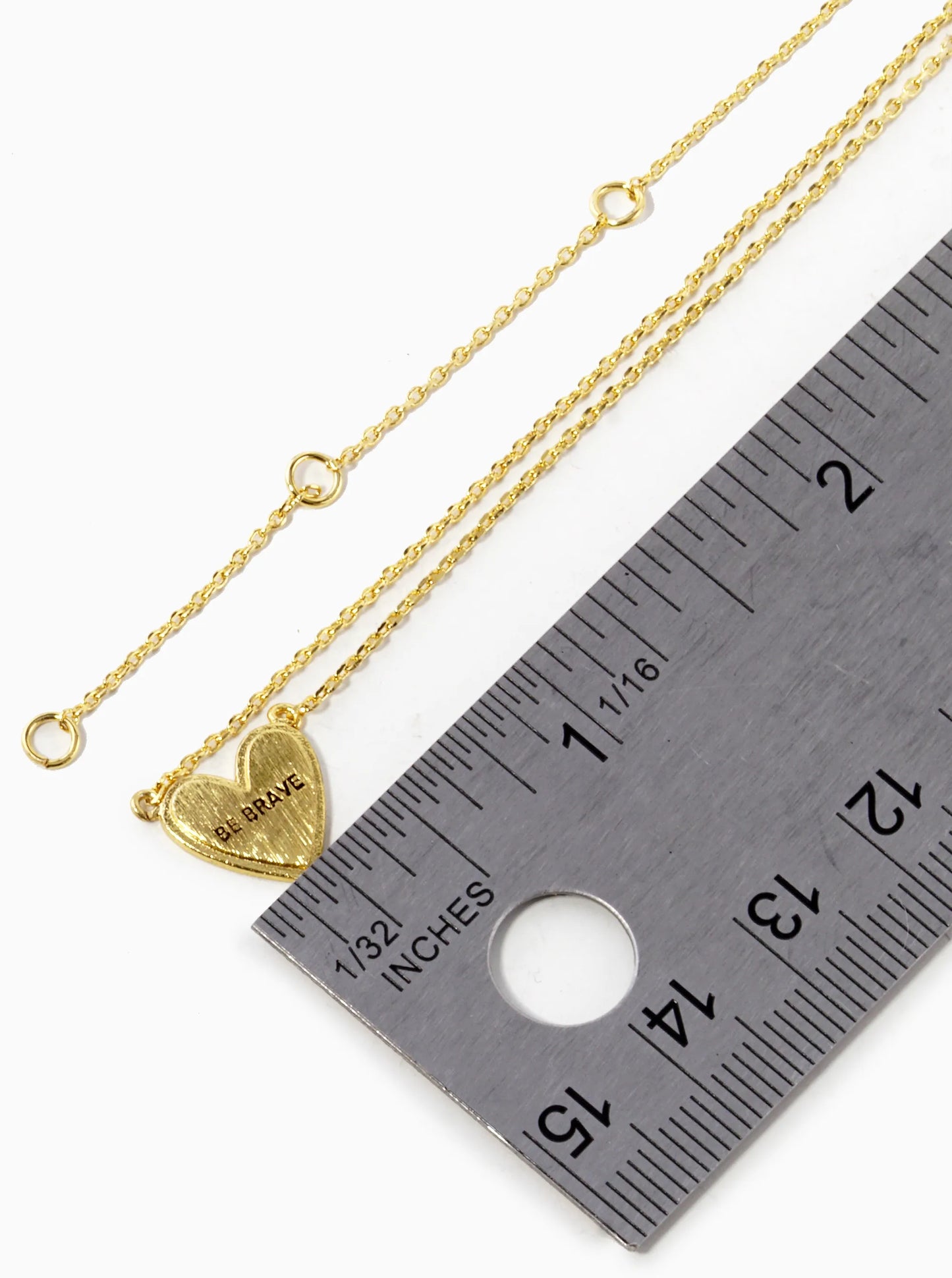 18K Gold Dipped Be Brave Engraved 10mm Heart Pendant Necklace