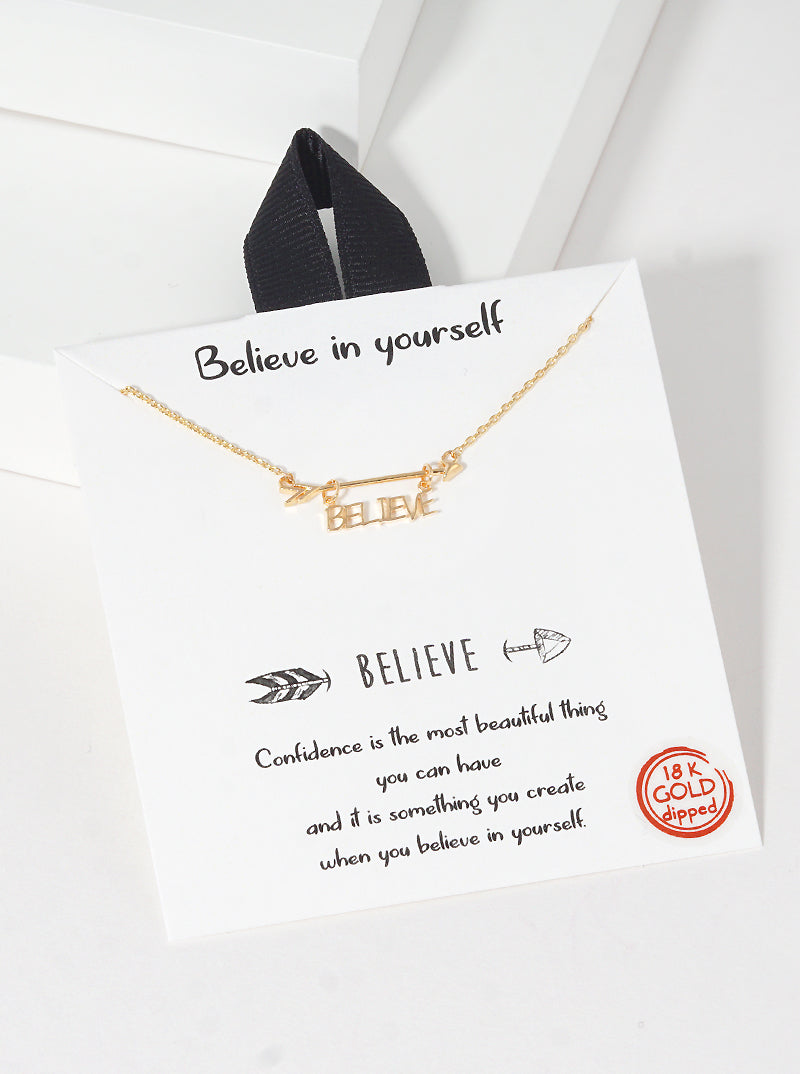18K-Gold-Dipped Believe Arrow Pendant Delicate Necklace