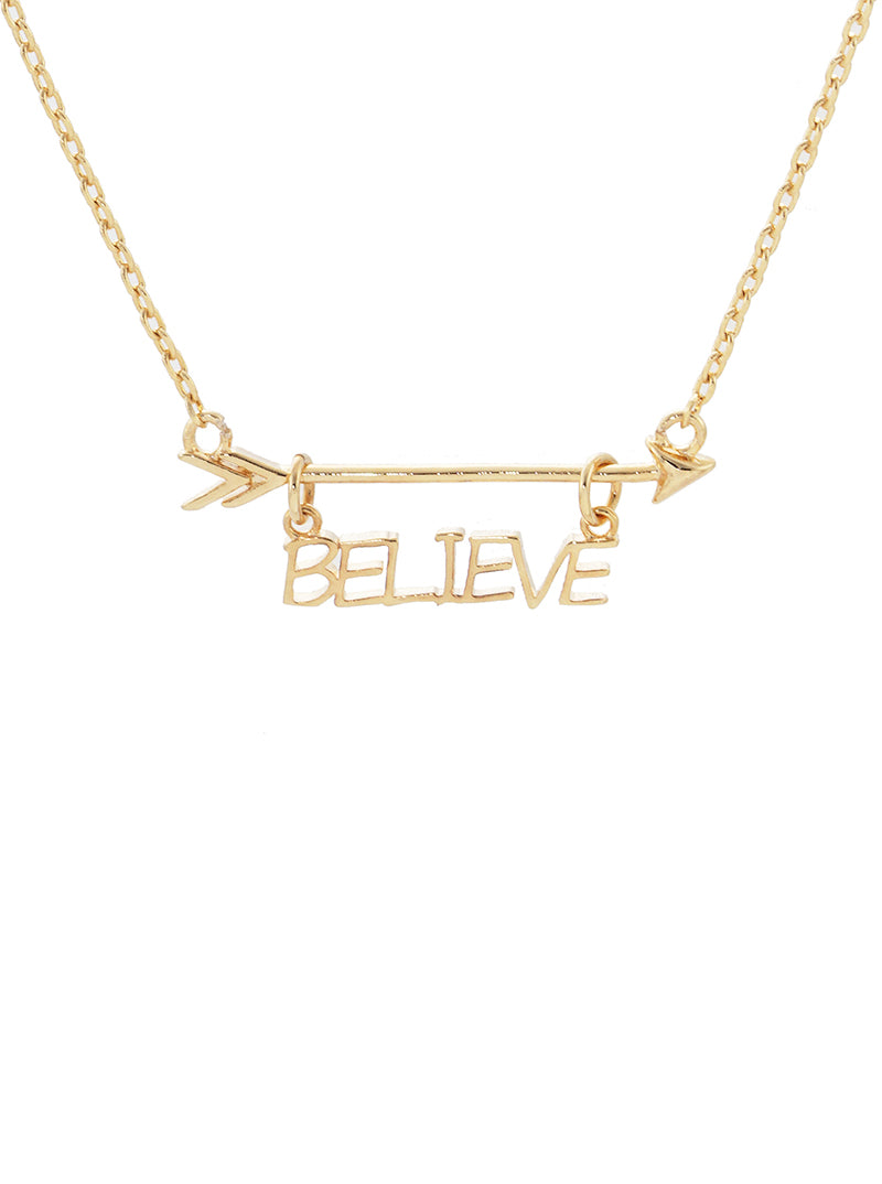 18K-Gold-Dipped Believe Arrow Pendant Delicate Necklace