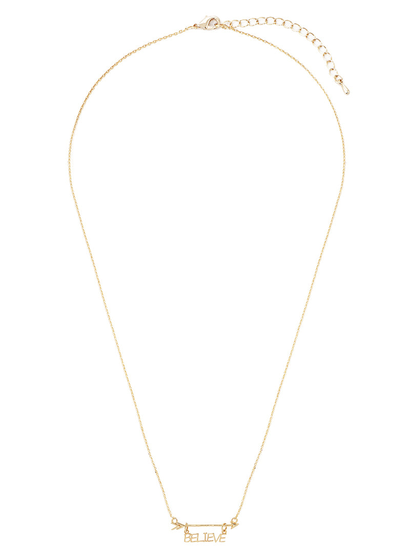 18K-Gold-Dipped Believe Arrow Pendant Delicate Necklace