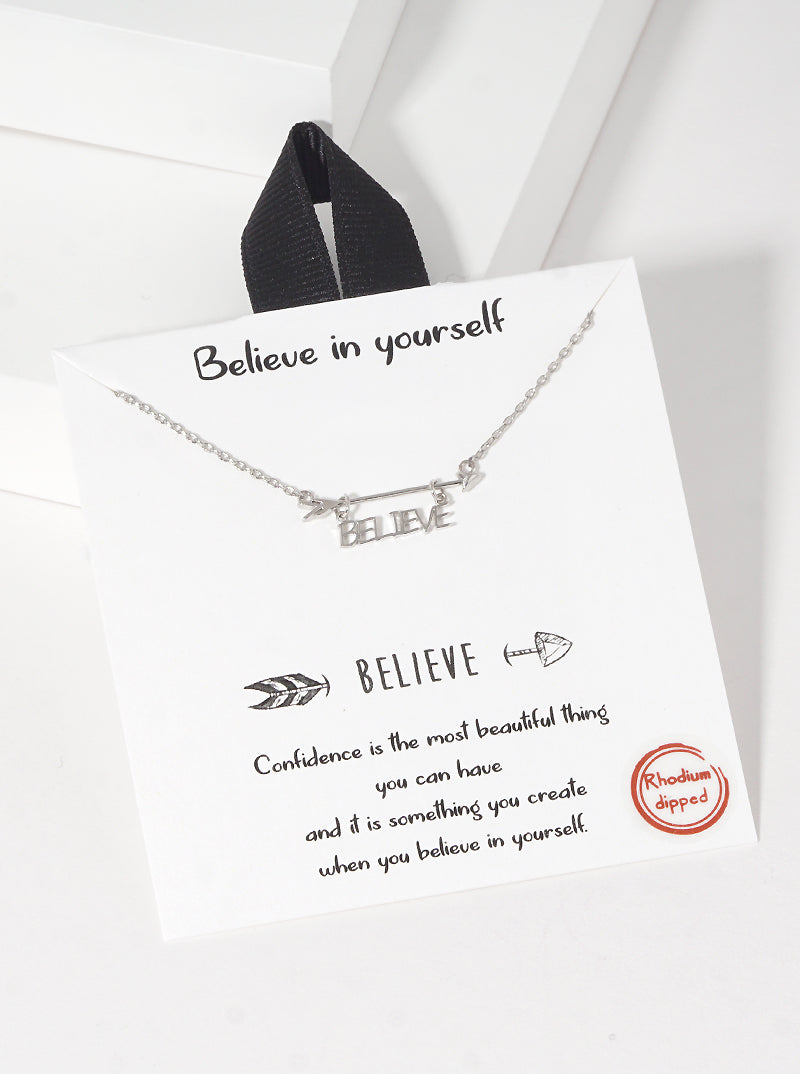 18K-Gold-Dipped Believe Arrow Pendant Delicate Necklace